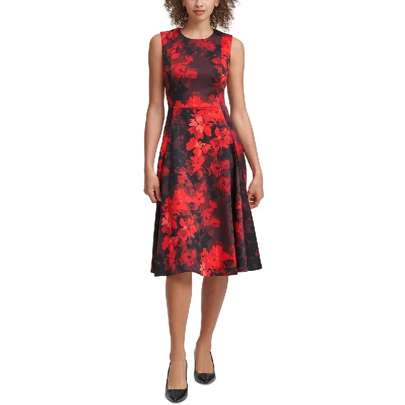 Weekend Deals Calvin Klein Womens Petites Sleeveless Midi Fit & Flare Dress