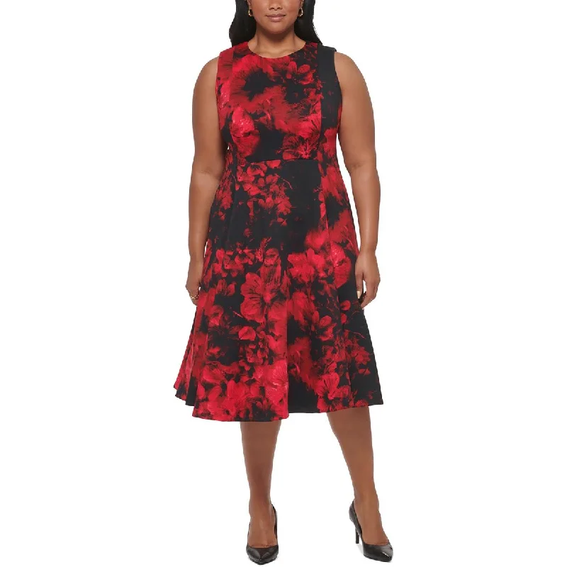 Exclusive Offer Calvin Klein Womens Plus Floral Midi Fit & Flare Dress