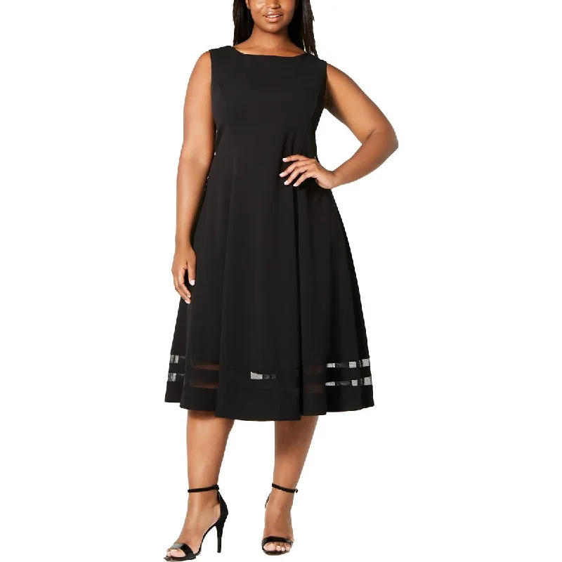 Price Slash Calvin Klein Womens Plus Sleeveless Illusion Hem Midi Dress