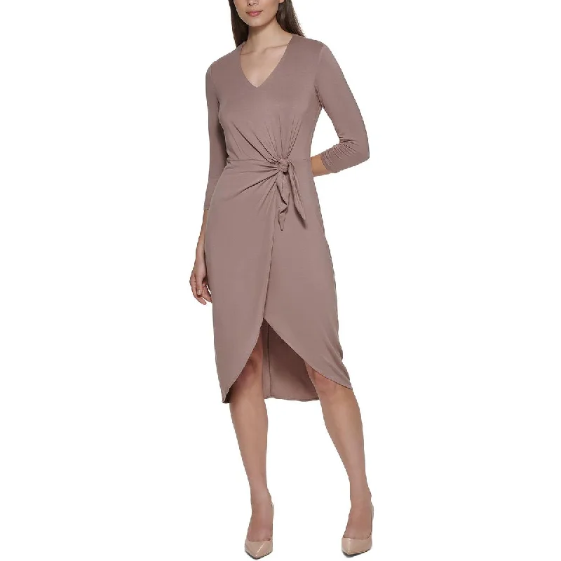 Flash Offer Calvin Klein Womens V-Neck Hi-Low Midi Dress