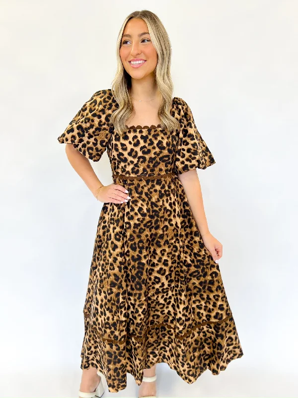 Big Bargain Bonanza Camel Cheetah Midi Dress