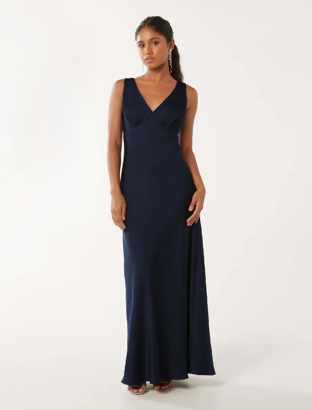 Weekend Special Shopping Event Cameron Petite V Neck Satin Maxi Dress