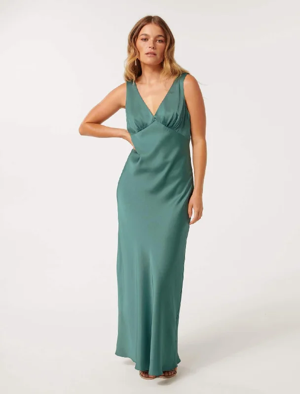 Weekend Super Sale Frenzy Cameron Petite V Neck Satin Maxi Dress