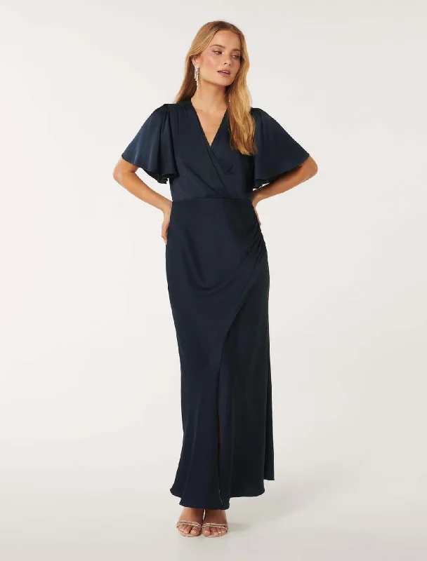 Weekend Hot Prices Chelsea Flutter Sleeve Satin Maxi Dress