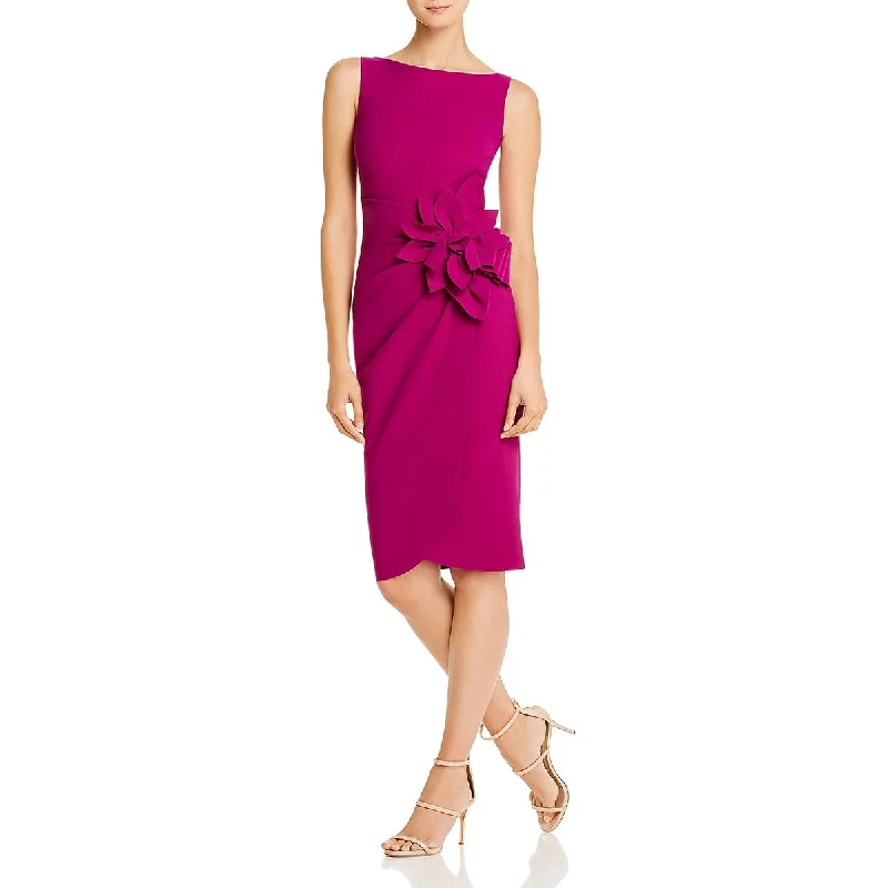 Chiara Boni Womens Glenaly Flower Applique Faux Wrap Cocktail and Party Dress