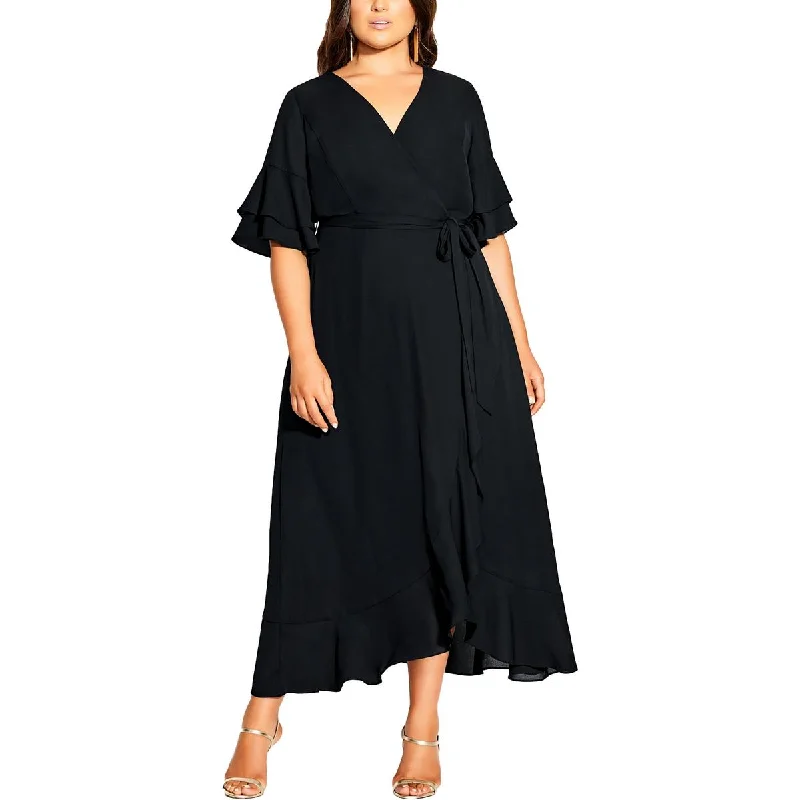Flash Shopping Deal City Chic Womens Plus Flutter Sleeve Long Maxi Dress