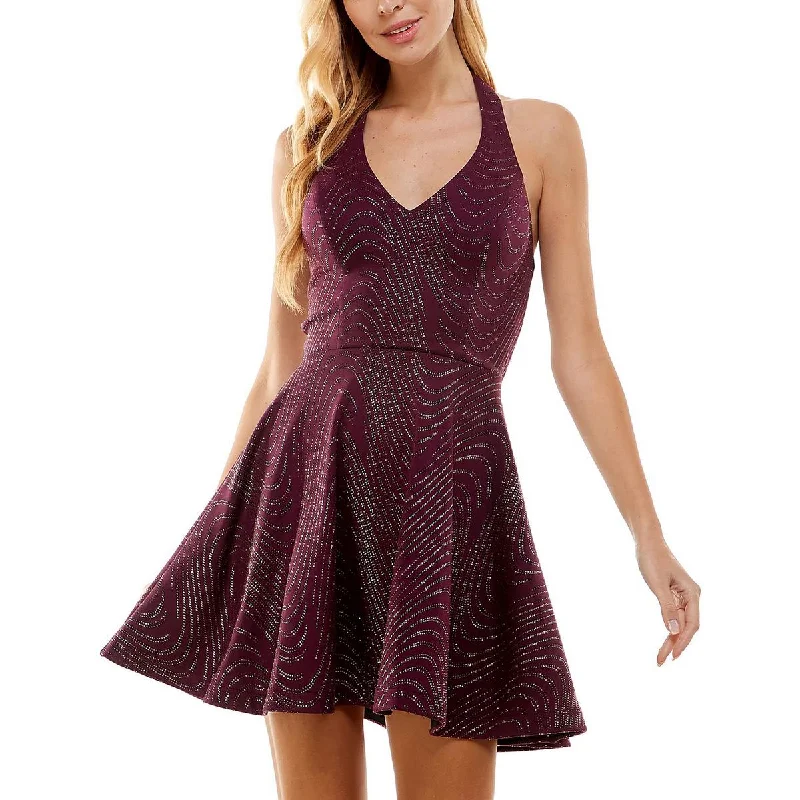 Weekend Best Buys City Studios Womens Juniors Sparkling Mini Halter Dress
