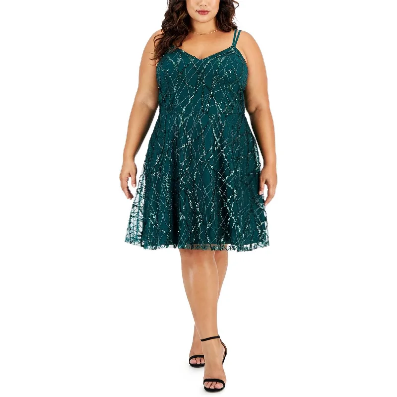 City Studios Womens Plus Sequined Knee Length Cocktail And Party Dress