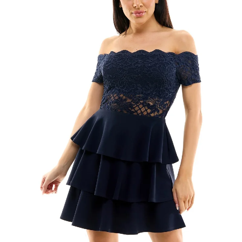 City Studios Womens Juniors Lace Mini Cocktail And Party Dress