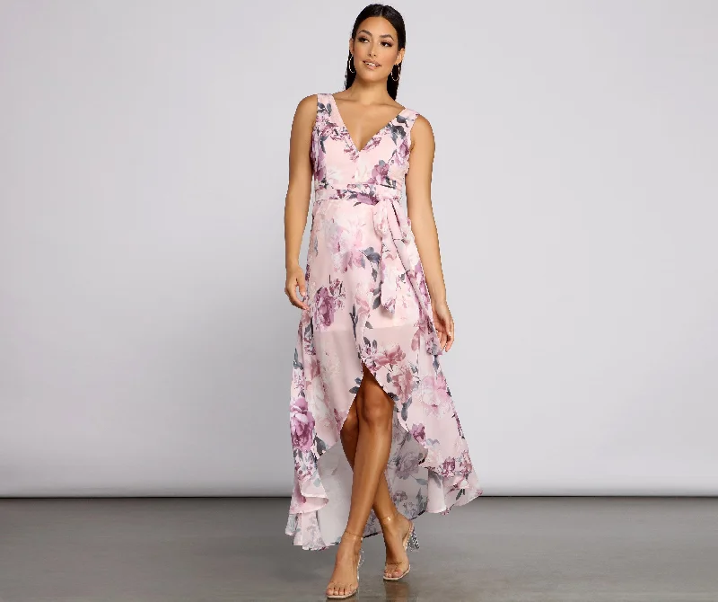 Time-Sensitive Offer Wrapped In Romance Charming Floral Chiffon Maxi Dress