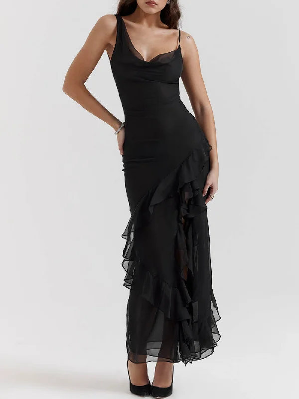 Black Ruffle Stylish Maxi Dress