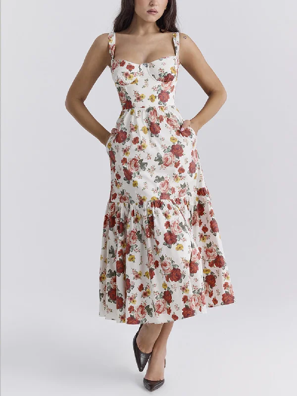 Exclusive Weekly Sale Sweet Spicy Style Charming Floral Backless Midi Dresses