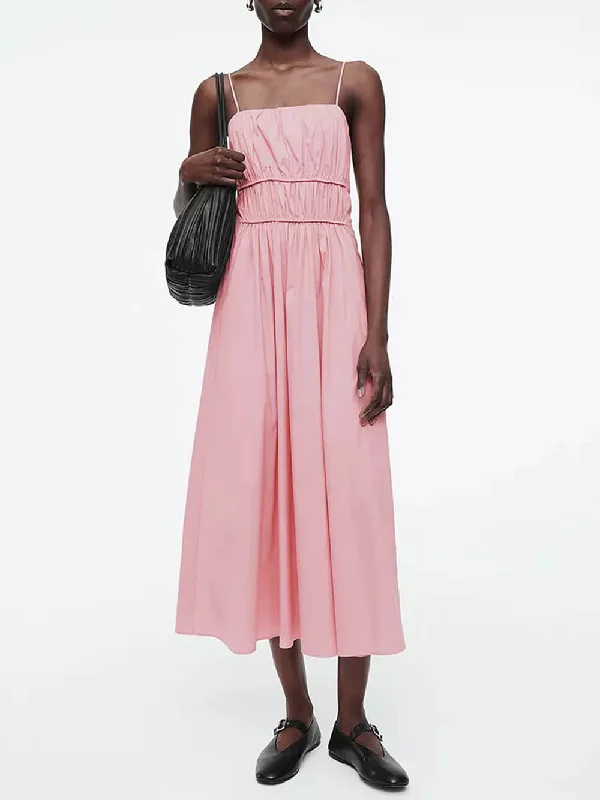 Limited-Time Bargains Suspender Pleated Stylish Waist Midi Dress