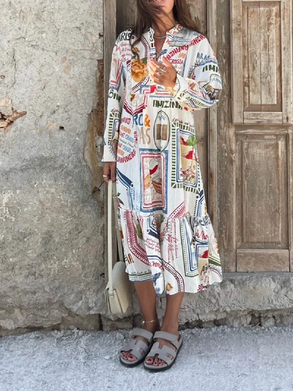 Massive Sale Event Specialized Pattern Print Charming Cardigan Midi Dress