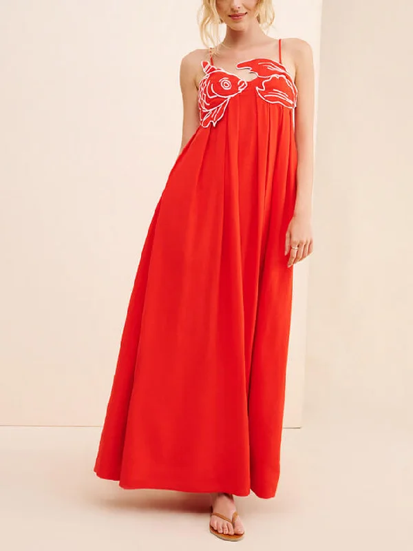 Weekend Shopping Highlights Exquisite Unique Fish-Shaped Charming Top Suspender Midi Dress