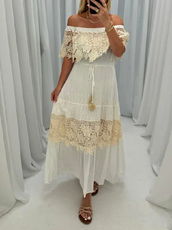 Weekend Offers You Love Sexy Bohemian Lace Charming One-Shoulder Midi Dress