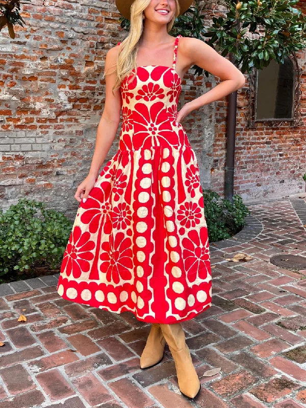 Weekend Exclusive Discounts Red Open Back Charming Sleeveless Midi Dress