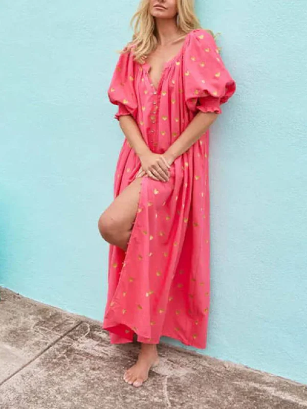 Weekend Hot Picks Printed Cardigan Short Charming Sleeve Oversized Midi Dress