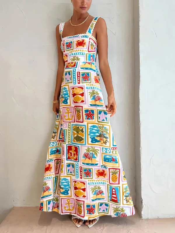Weekend Best Deals Personalized Graffiti Strap Charming Sexy Lace Midi Dress