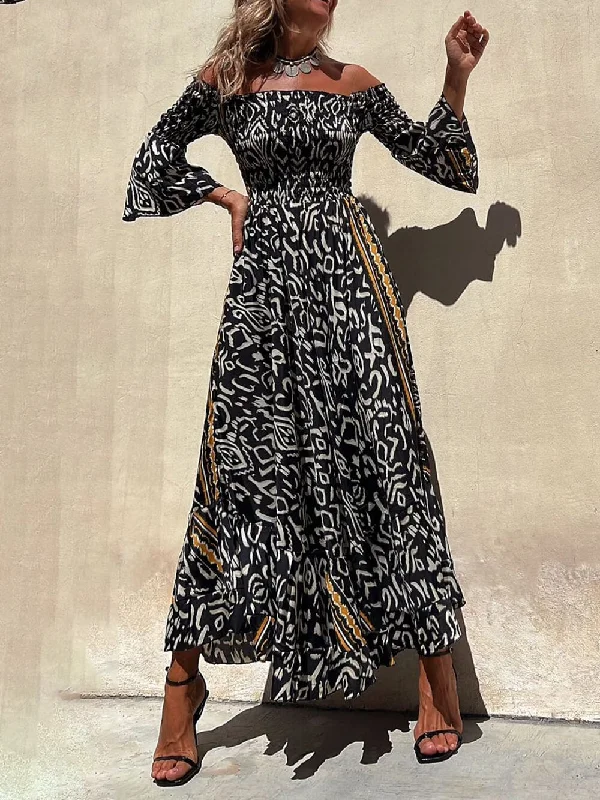 Weekend Offers You Can’t Miss Off-The-Shoulder Smocked Stretch Charming Black Printed Maxi Dress Weekend Offers You Can’t Miss Off-The-Shoulder Smocked Stretch Charming Black Printed Maxi Dress
