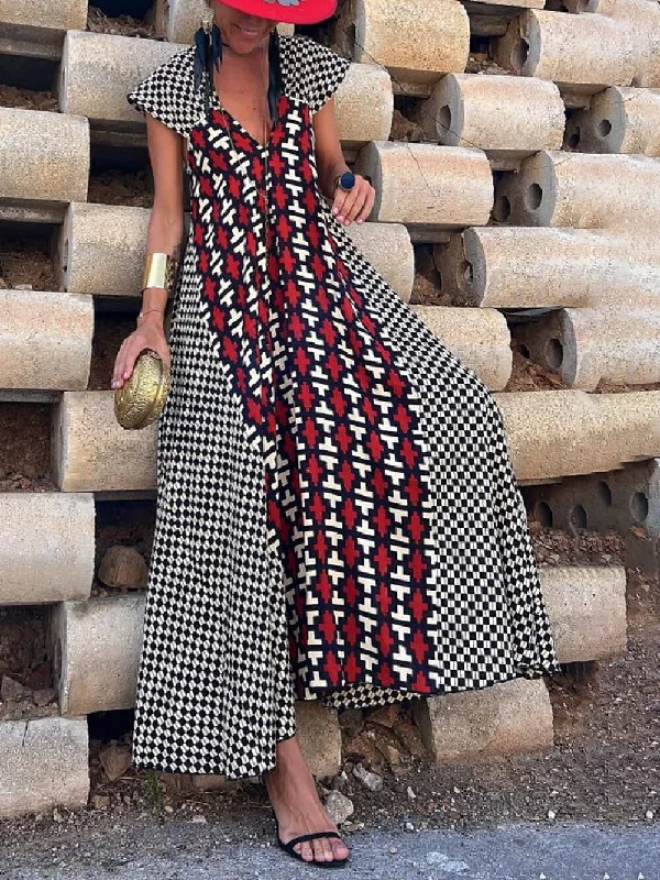 Weekend Buy More Save More Ethnic Unique Print Ruffle Graceful Sleeve A-line Maxi Dress Weekend Buy More Save More Ethnic Unique Print Ruffle Graceful Sleeve A-line Maxi Dress