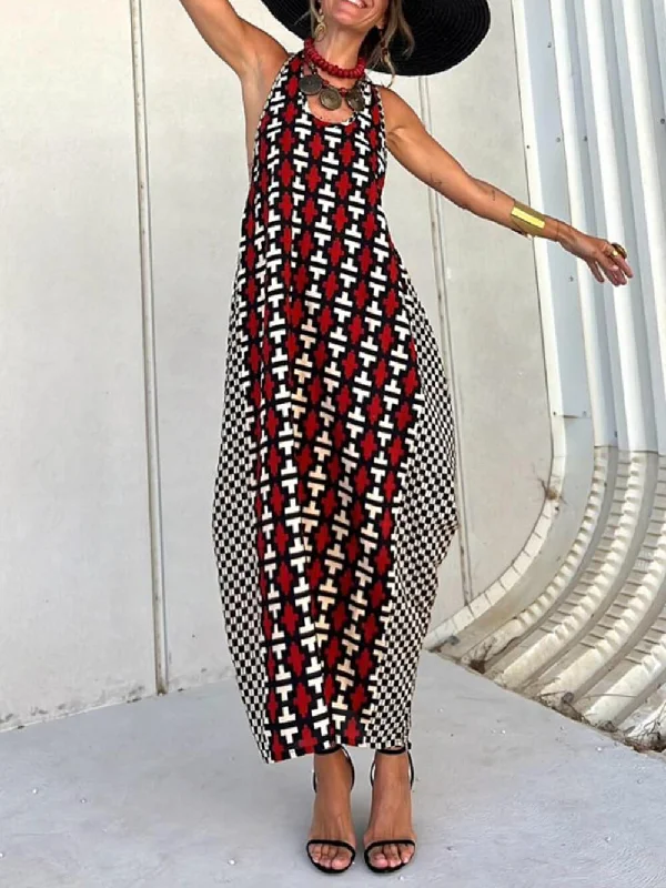 Weekend Special Sale Ethnic Unique Print Lantern Graceful Cut Tank Maxi Dress