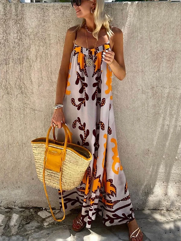 Weekend Hot Deals Ethnic Printed Loose Charming Cami Maxi Dress