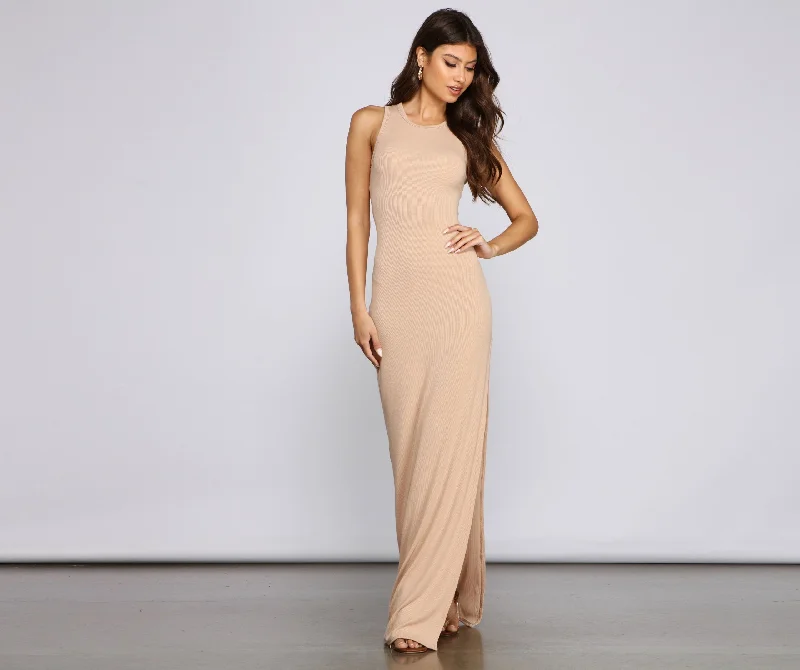 Special Price Drop Chic High-Slit Stylish Basic Maxi Dress