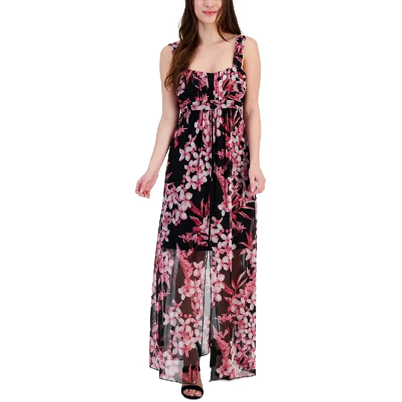 Connected Apparel Womens Floral Print Mesh Maxi Dress