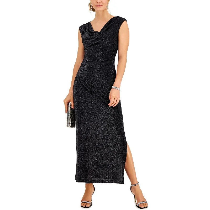 Connected Apparel Womens Metallic Gathered Cocktail and Party Dress