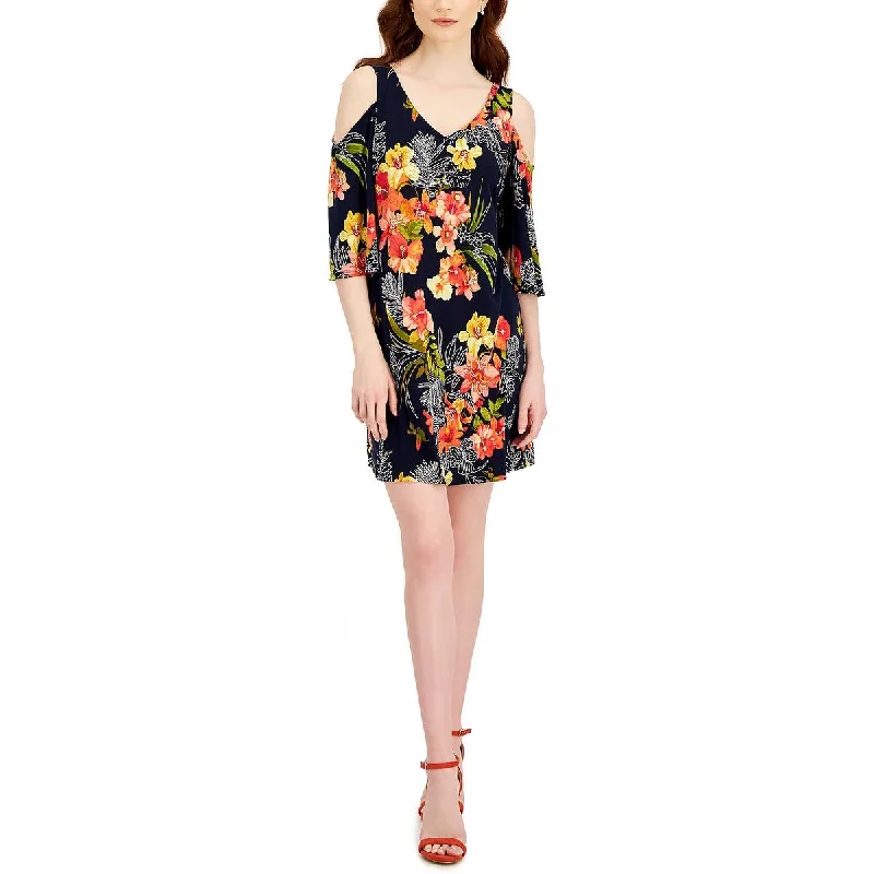 Massive Savings Event Connected Apparel Womens Petites Floral Mini Fit & Flare Dress