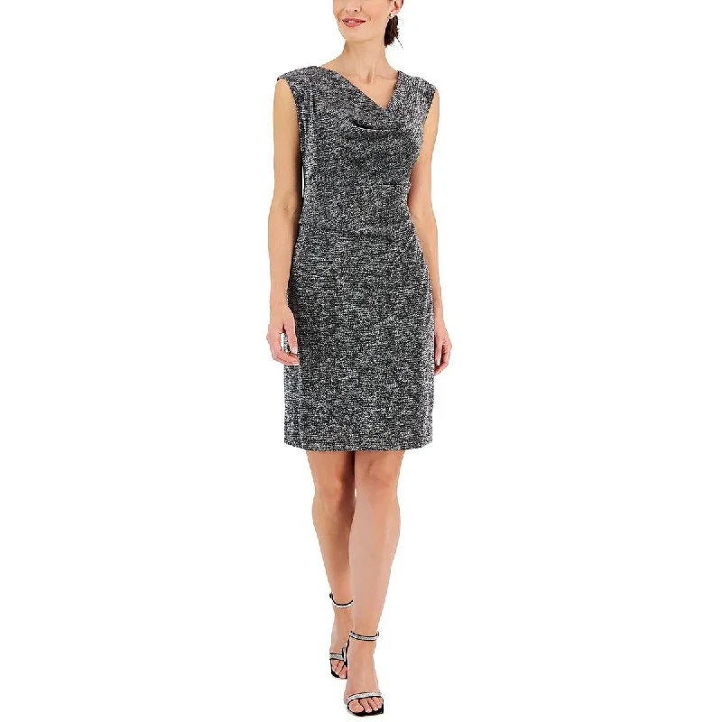 Connected Apparel Womens Petites Glitter Knit Cocktail and Party Dress