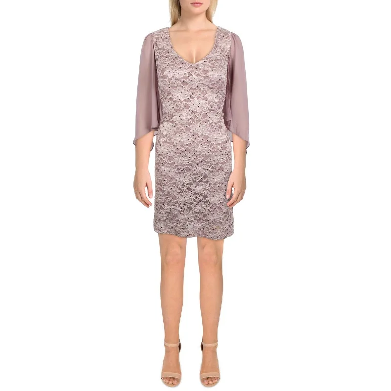 Connected Apparel Womens Petites Lace Knee-Length Cocktail and Party Dress