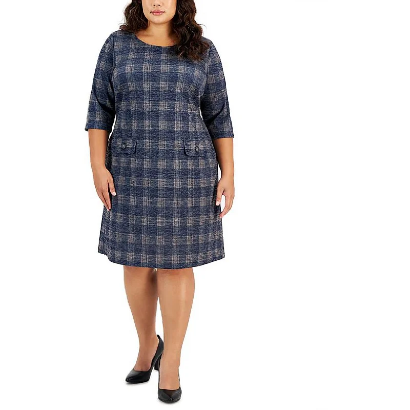 Best Offers Connected Apparel Womens Plus Round Neck Midi Shift Dress