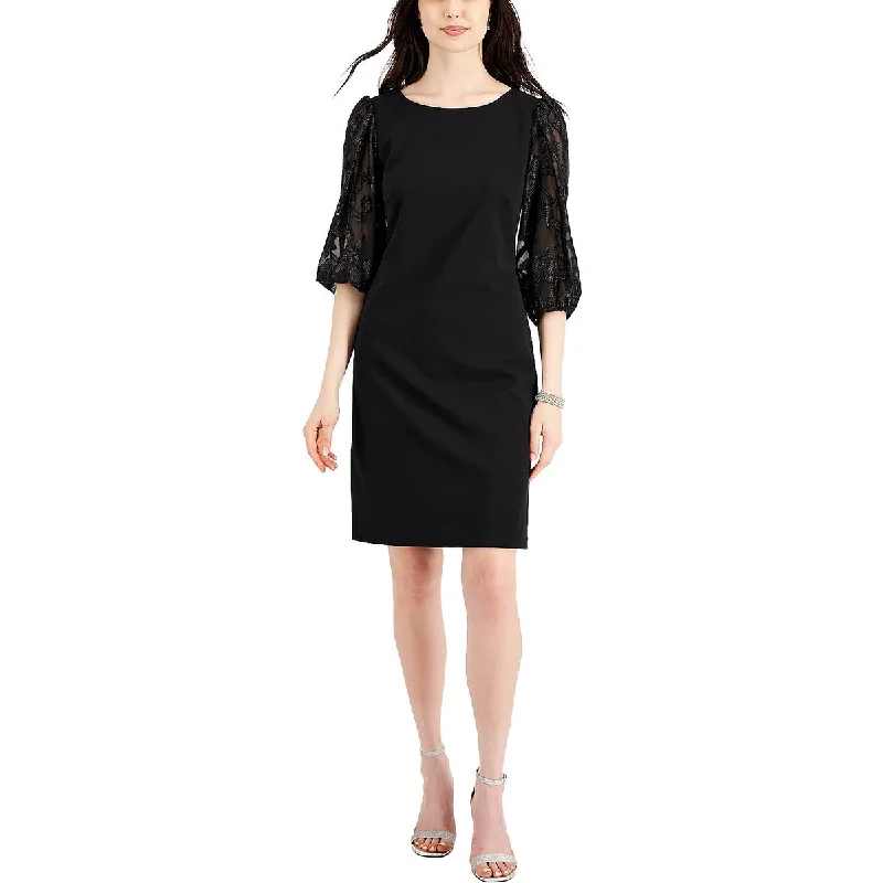 Connected Apparel Womens Puff sleeve Metallic Cocktail and Party Dress