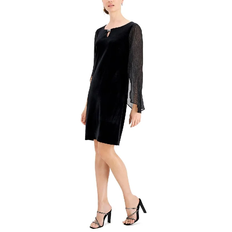 Weekend Shop Now Connected Apparel Womens Velvet Sheer Sleeves Cocktail and Party Dress