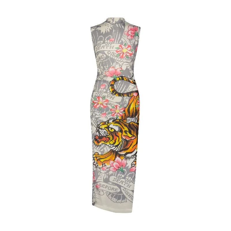 Weekend Price Slash Crawling Tiger Print Mesh Maxi Dress