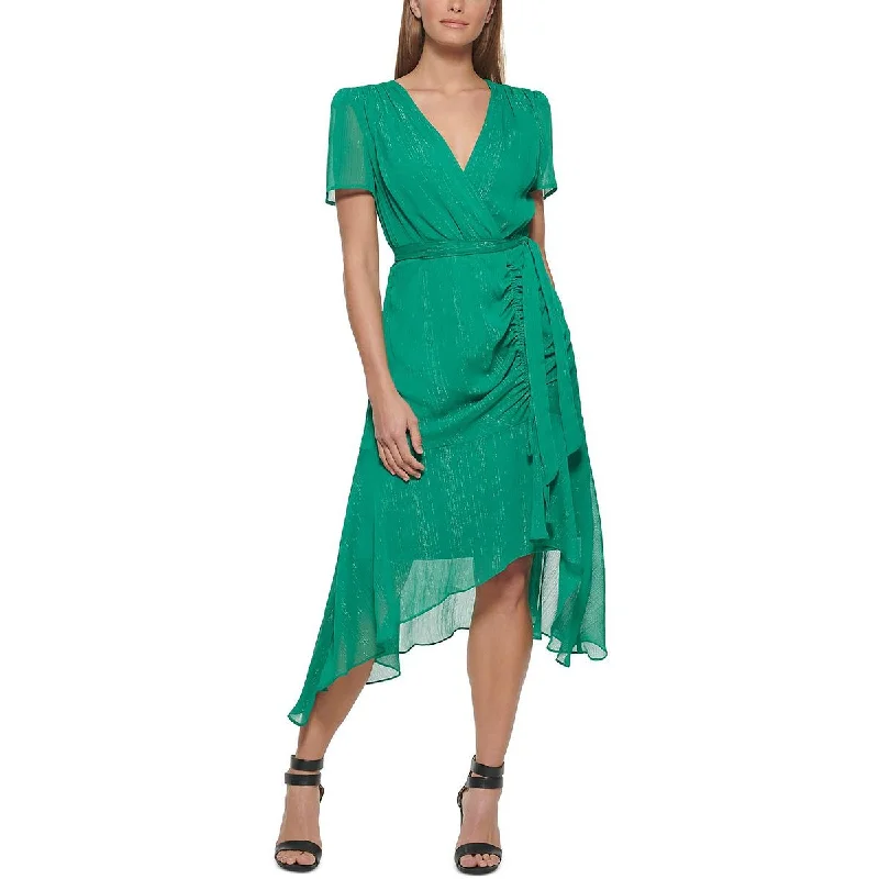 Weekend Shopping Madness DKNY Womens Chiffon Ruched Midi Dress