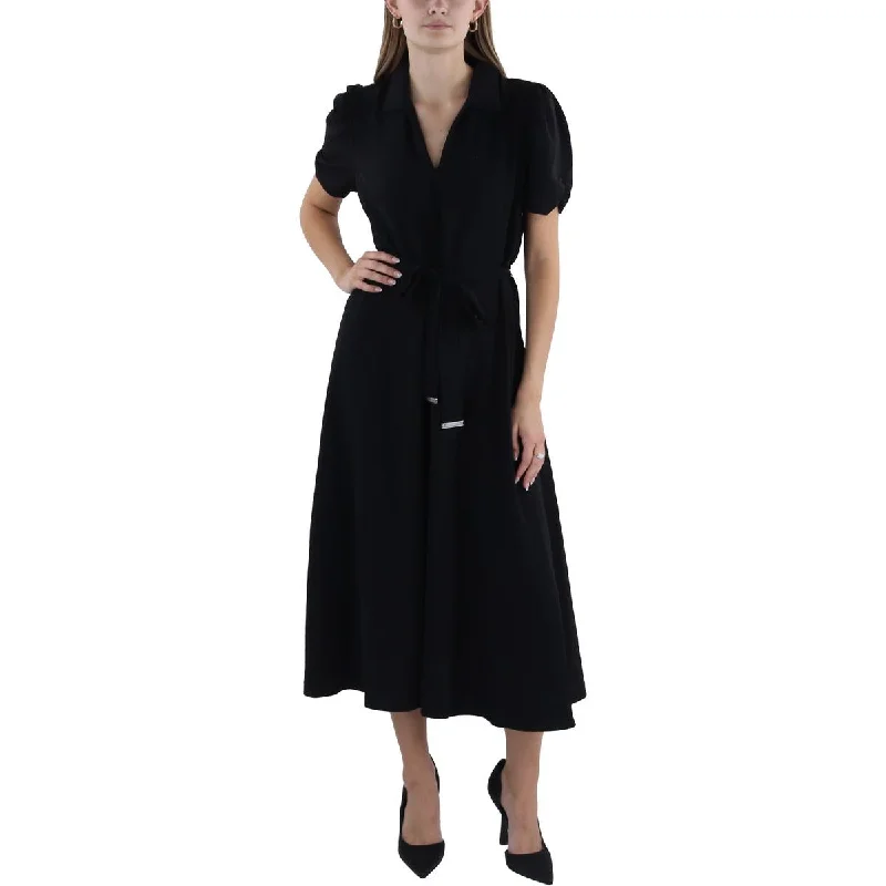 DKNY Womens   Collared V-Neck Midi Dress