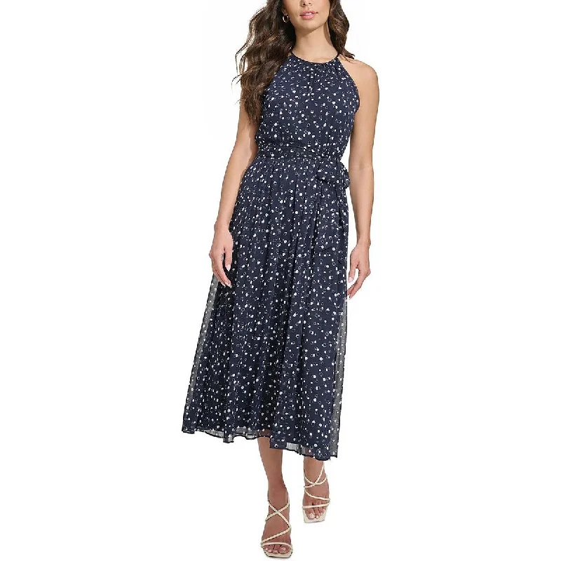 Weekend Hot Prices DKNY Womens Dots Chiffon Midi Dress