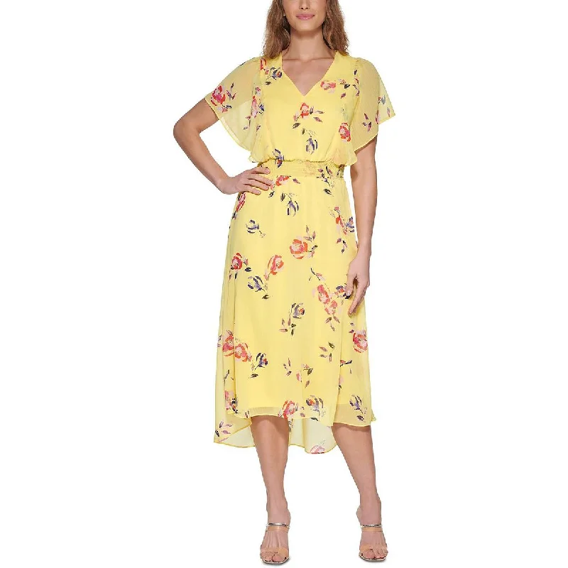 DKNY Womens Floral Fit & Flare Midi Dress