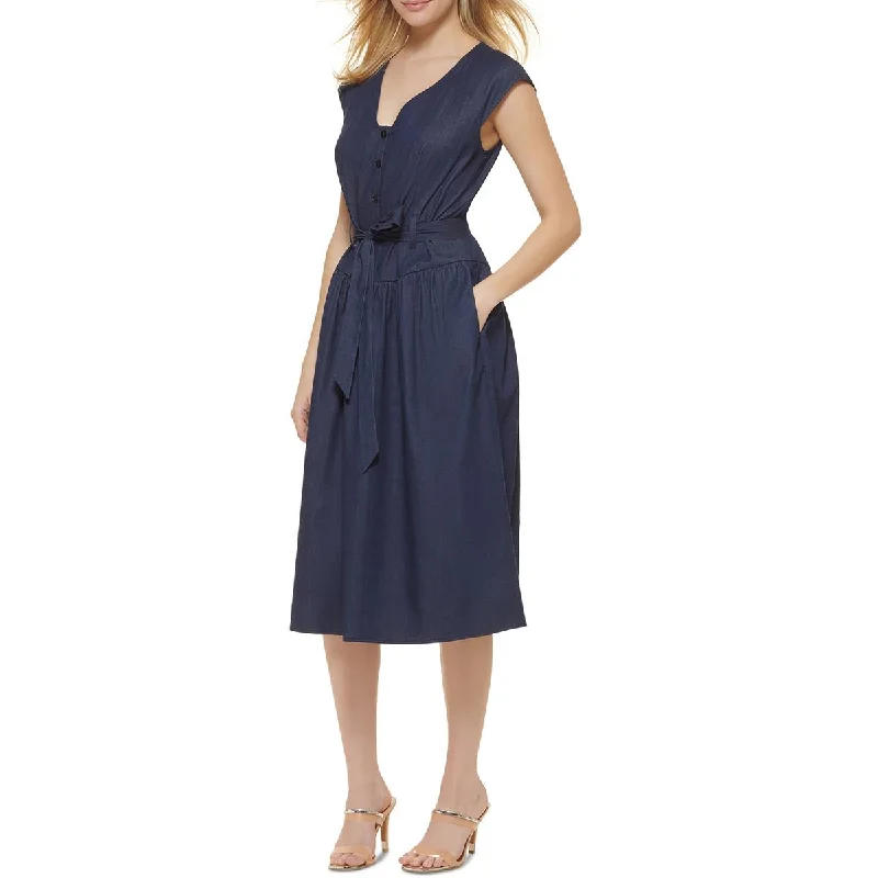 Shop More, Save More DKNY Womens Half-button Belted Midi Dress