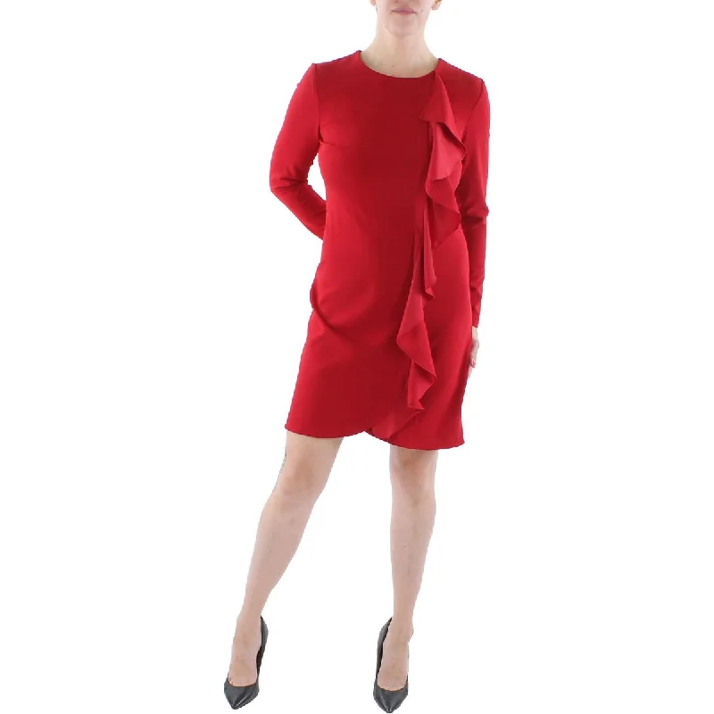 Unbeatable Bargains DKNY Womens Long Sleeve Cascading Ruffle Wear to Work Dress