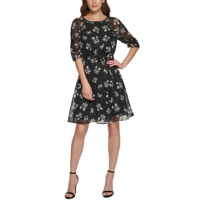 Weekend Closeout Deals DKNY Womens Petites Floral Print Knee-Length Fit & Flare Dress Weekend Closeout Deals DKNY Womens Petites Floral Print Knee-Length Fit & Flare Dress