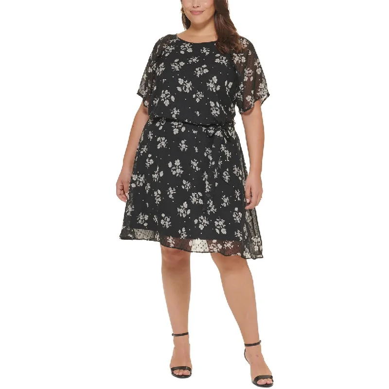 Weekend Specials Galore DKNY Womens Plus Chiffon Floral Fit & Flare Dress