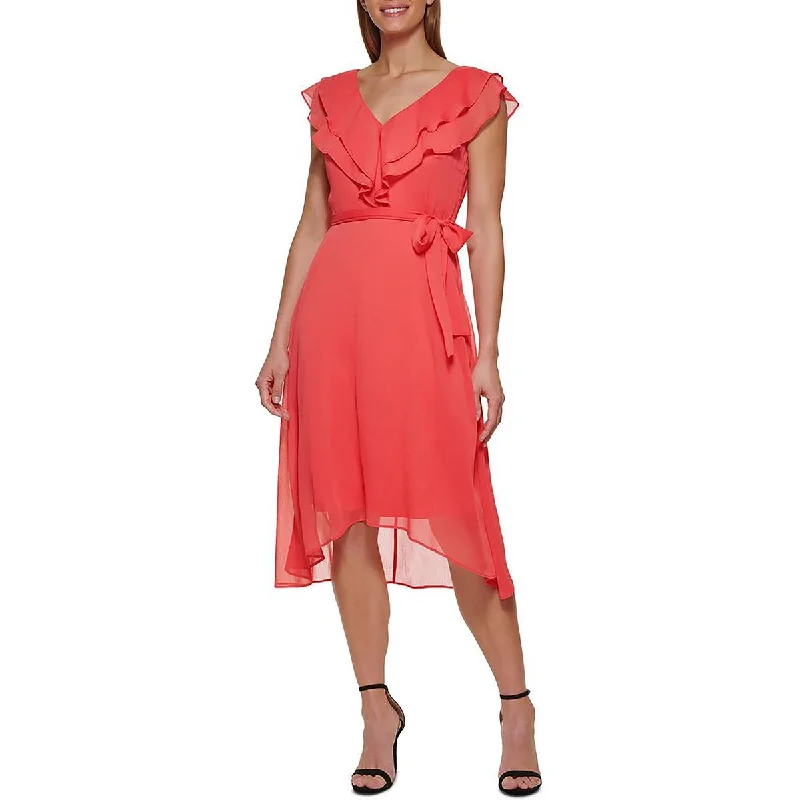 Today’s Flash Sale DKNY Womens Ruffled Sheer Midi Dress