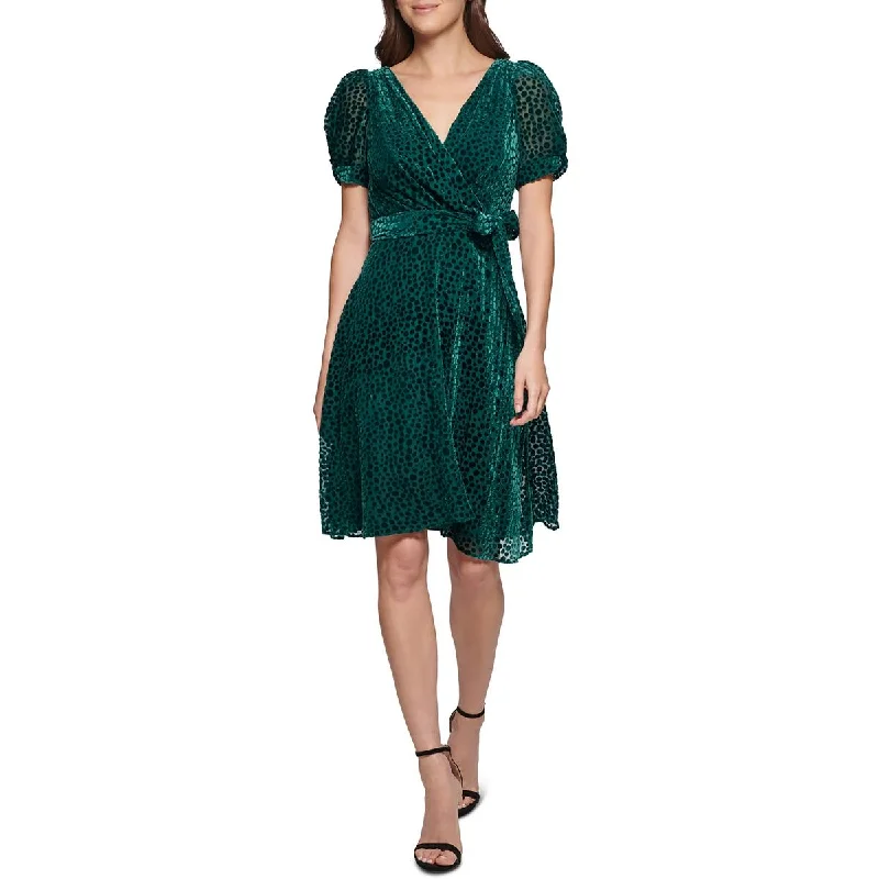 Weekend Limited-Time Offers DKNY Womens Velvet Knee-Length Fit & Flare Dress