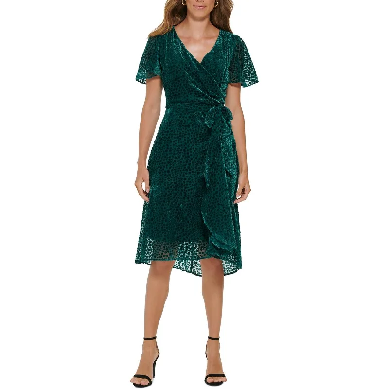 Exclusive Flash Sale DKNY Womens Velvet Knee-Length Wrap Dress