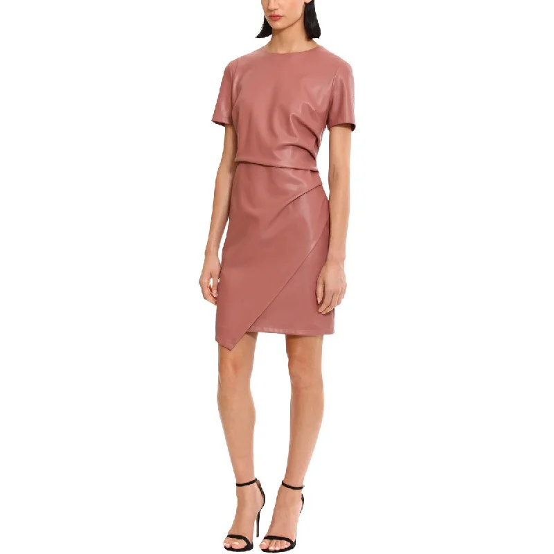 Donna Morgan Womens Faux Leather Ruched Cocktail And Party Dress