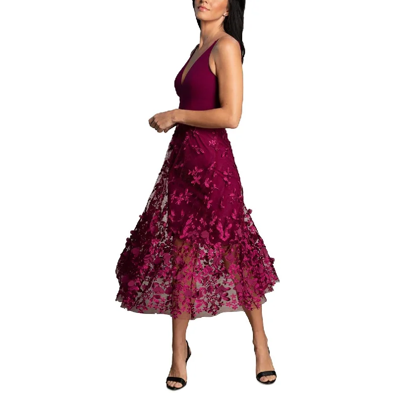 Dress The Population Womens Darleen Deep-V Applique Cocktail and Party Dress